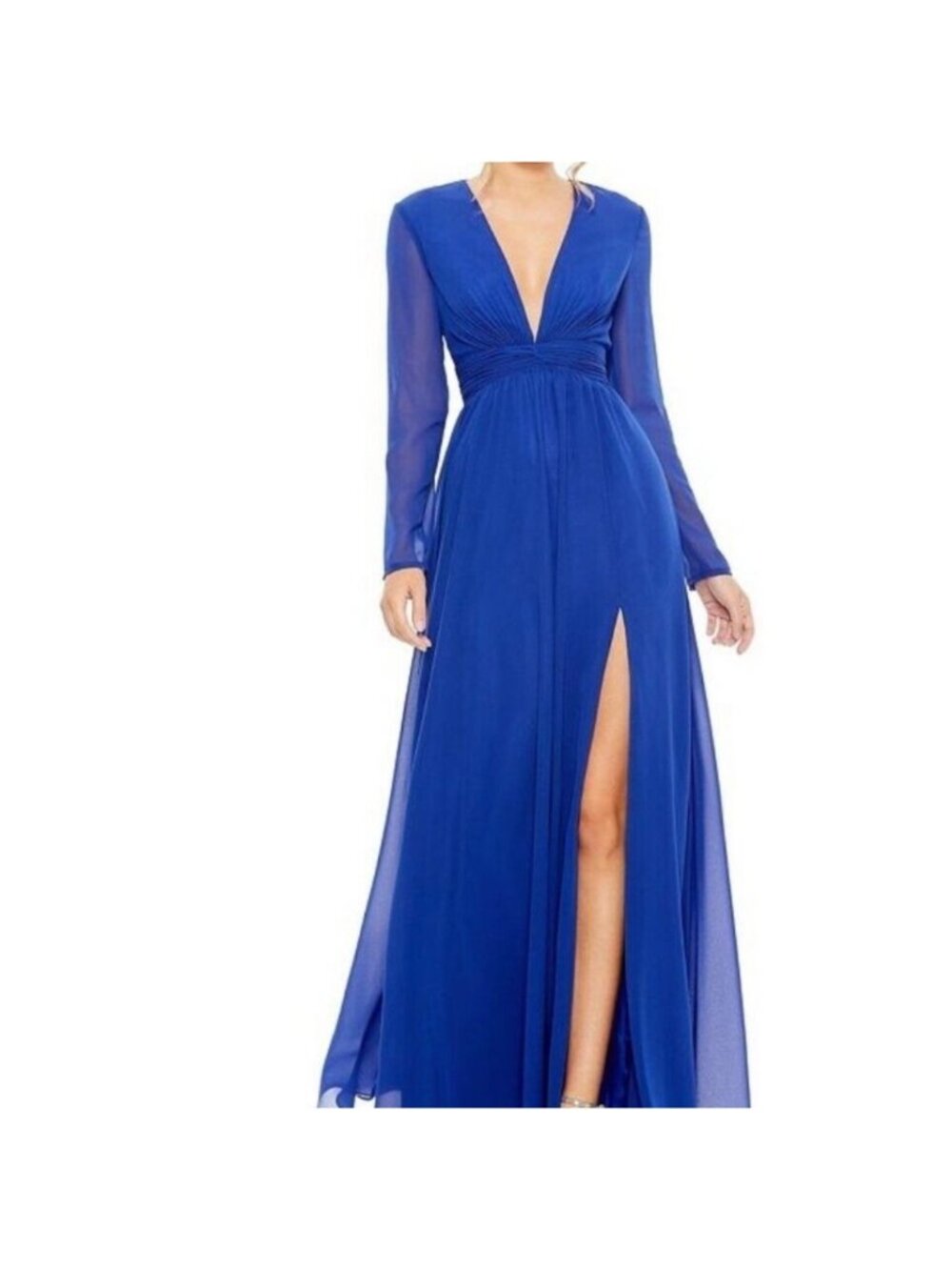 Mac Duggal 55680 V-Neck Front Twist Long Sleeve Gown Dress Size 14